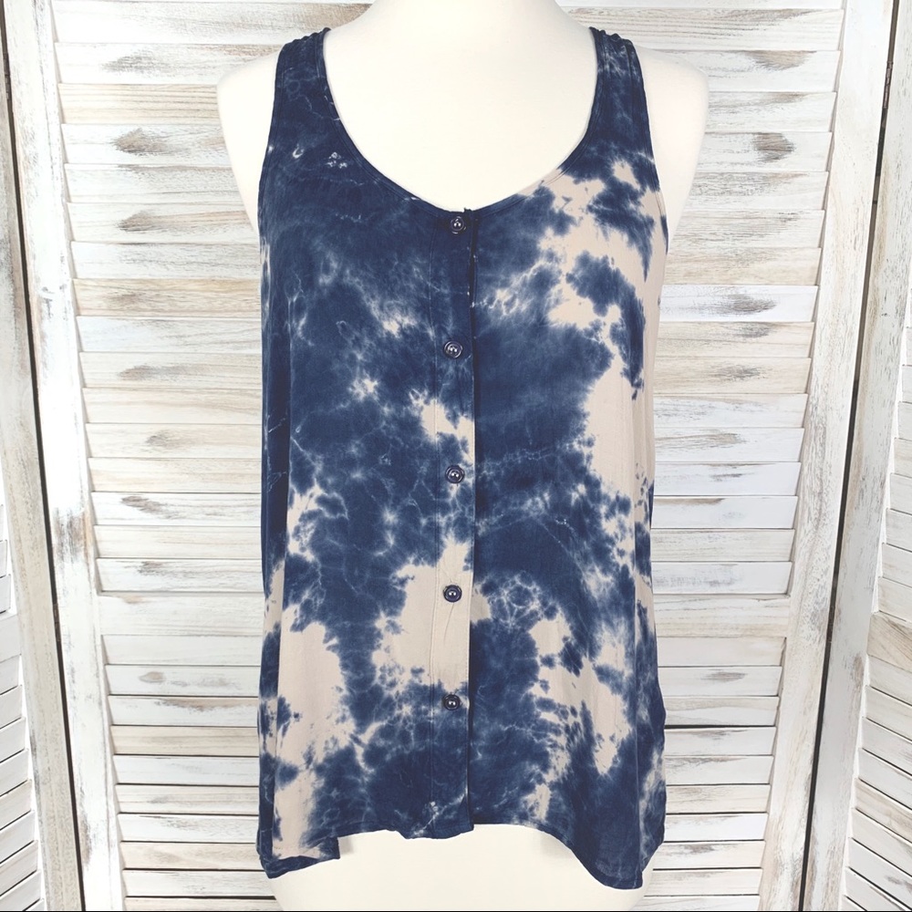 Splendid | Tie Dye Racerback Button Up Tank